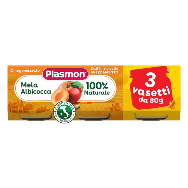 Plasmon Omogeneizzato Frutta Mela e Albicocca 80g - 24 Vasetti | 100% Naturale con Vitamina C