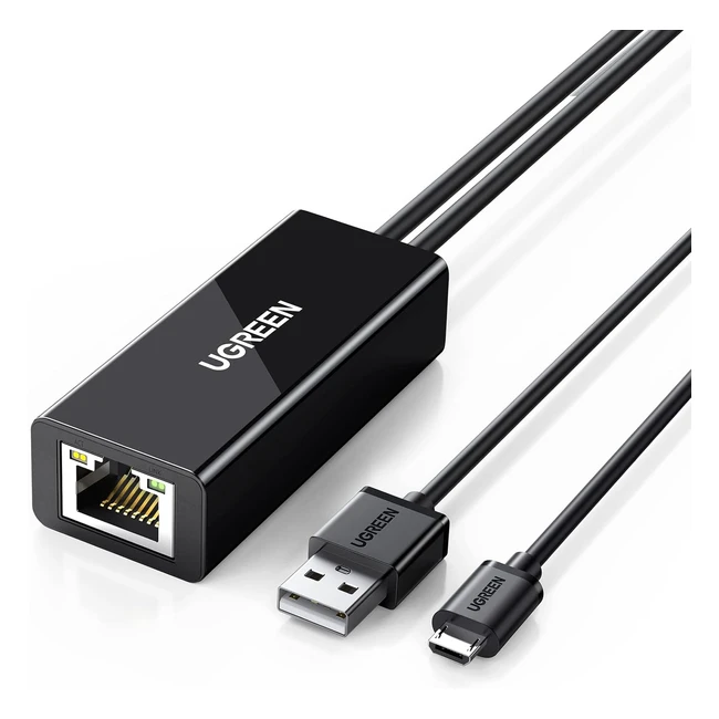 Adaptateur réseau micro USB vers RJ45 Ethernet - Ugreen - Compatible avec Chromecast Google Home - Alimentation 1m