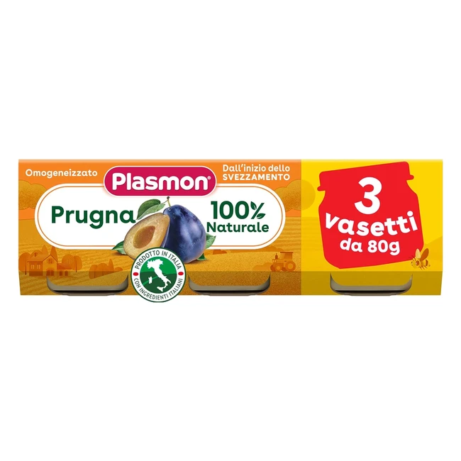 Plasmon Omogeneizzato Frutta Prugna 80g - 24 Vasetti - 100 Naturale con Vitamin