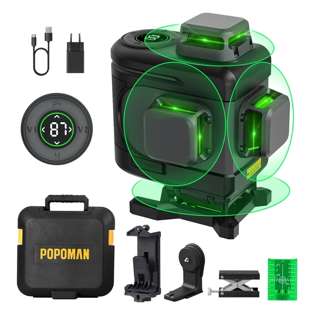 Niveau Laser Popoman 4x360 - Laser Vert 16 Lignes - Autonivelant - LED - Batteri
