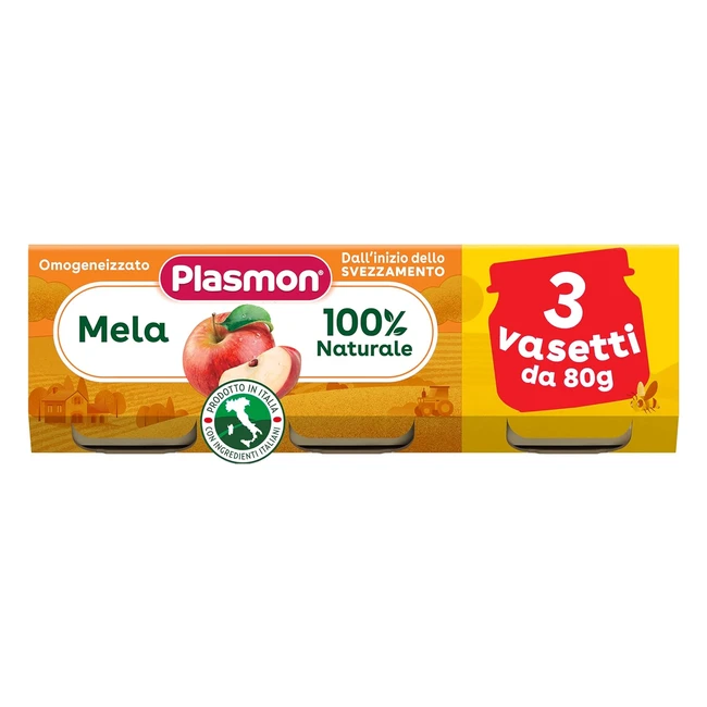 Plasmon Omogeneizzato Frutta Mela 80g - 24 Vasetti - 100% Naturale con Vitamina C