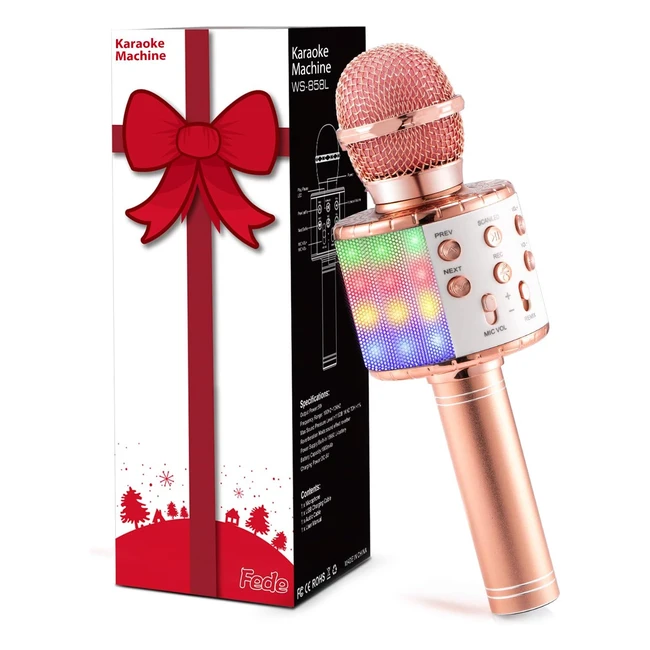 Microphone Karaoké Sans Fil Bluetooth avec Lumière LED - Fede