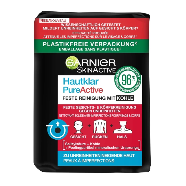 Garnier SkinActive Skin Clear Reinigungsseife mit Aktivkohle und Salicylsäure gegen unreine Haut - Reduziert Unreinheiten in nur einer Woche - 100 g