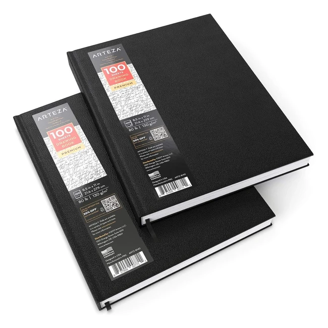 Arteza Sketchbook Pack of 2 - 216x279 cm - 100 Sheets Each - 130gsm - Ideal for 