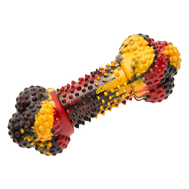 Nylabone Strong Durable Rubber Dog Chew Toy Bone - Bacon Cheeseburger Flavour - 