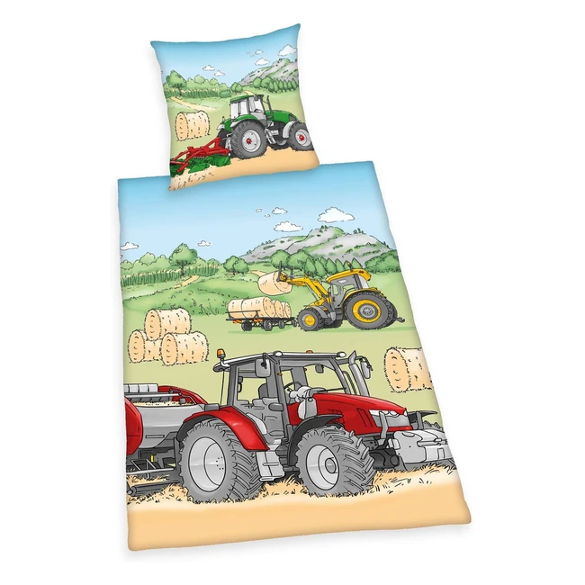 Herding Young Collection Bettwscheset Traktor Wendemotiv Baumwolle Mehrfarbig 
