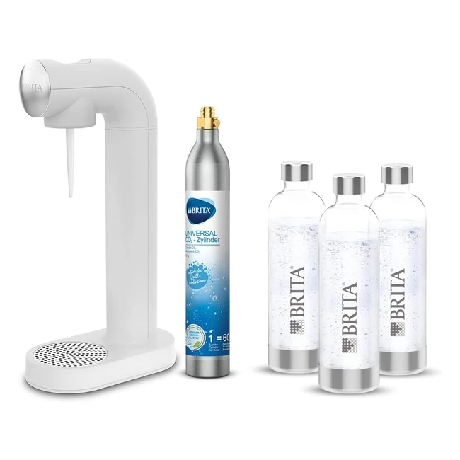 BRITA Sodastreamer Weiß inkl. CO2-Zylinder & 3 BPA-freie PET-Flaschen | Sprudelwasser bis zu 60 l pro Zylinder