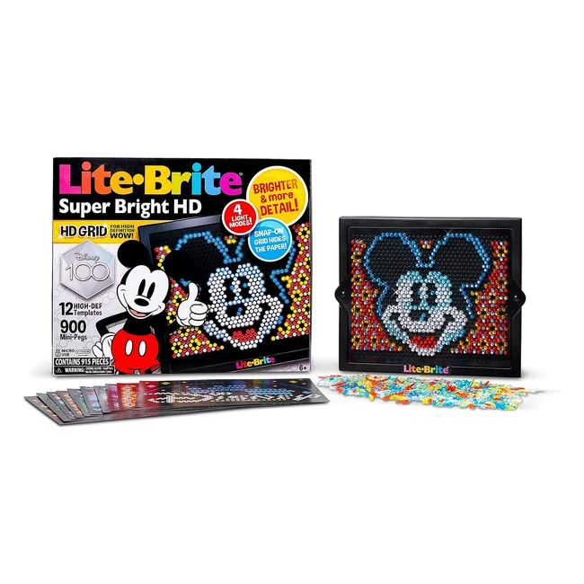 Lite Brite Super Brite HD Disney 100 Edición Especial - Tablero de dibujo iluminado de colores