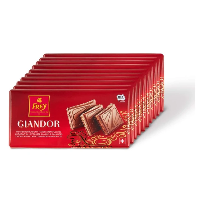 Tablette de chocolat au lait Frey Giandor, fourrée à la crème d'amandes, cacao 37%, lot de 10 tablettes - 1kg