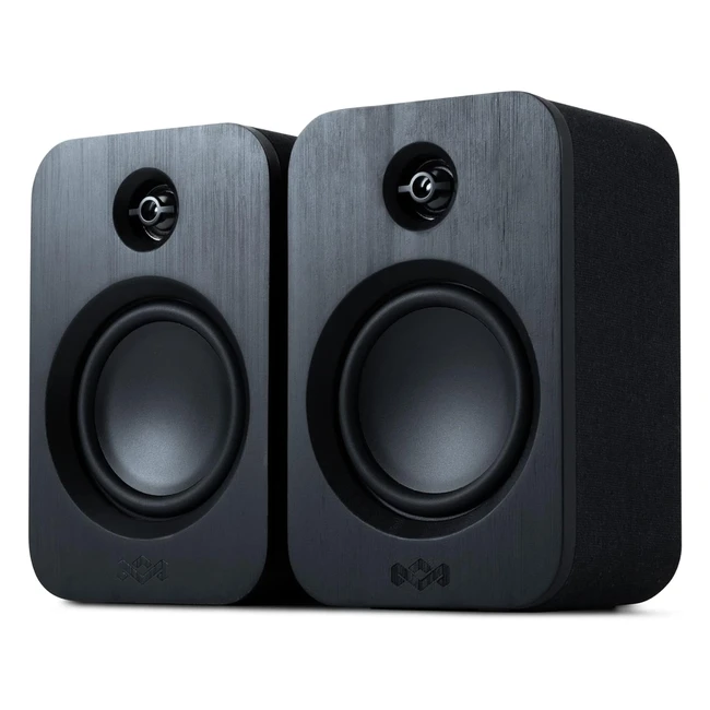 House of Marley Get Together Duo Bluetooth Bookshelf Speakers - Black | Sustainably Crafted | 25 Hours Battery Life | High Definition
