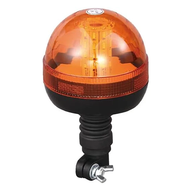 Maypole 1224V LED Amber Flashing Warning Beacon for Vans, Tractors, Forklifts - 40x3W, Flexi DIN Pole