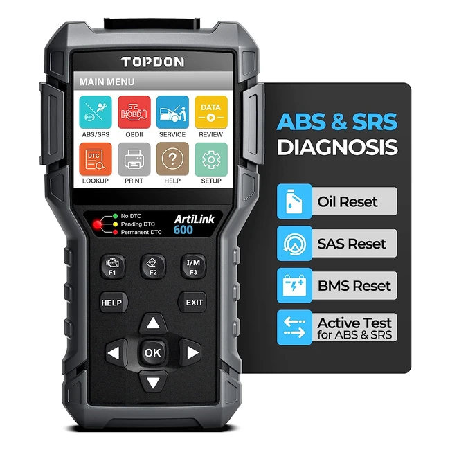TOPDON OBD2 Diagnosegerät mit Öl- und BMS-Reset für alle Fahrzeuge, ABS und SRS Systemdiagnose, lebenslange kostenlose Updates, batteriebetrieben, schwarz