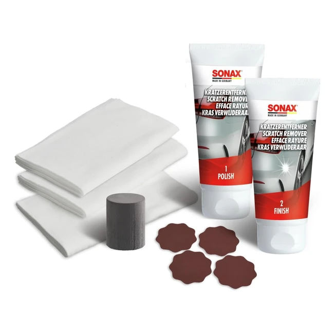 SONAX Kratzerentferner Set 50 ml für manuelle Entfernung von isolierten Kratzern und Schrammen Klarlack 03059410