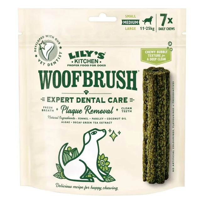 Lily's Kitchen Woofbrush Natürliche Leckerlis für erwachsene Hunde - Zahnpflege-Kausnack, mittelgroßer Hund, 1 Packung mit 7 Kauartikeln, 28 g
