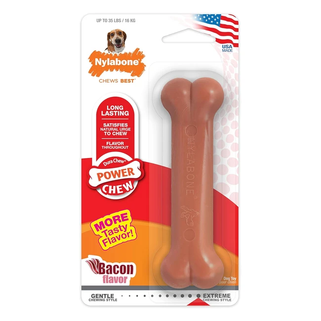 Nylabone Dura Chew Extreme Tough Dog Chew Toy Bone - Bacon Flavour - M - Up to 1