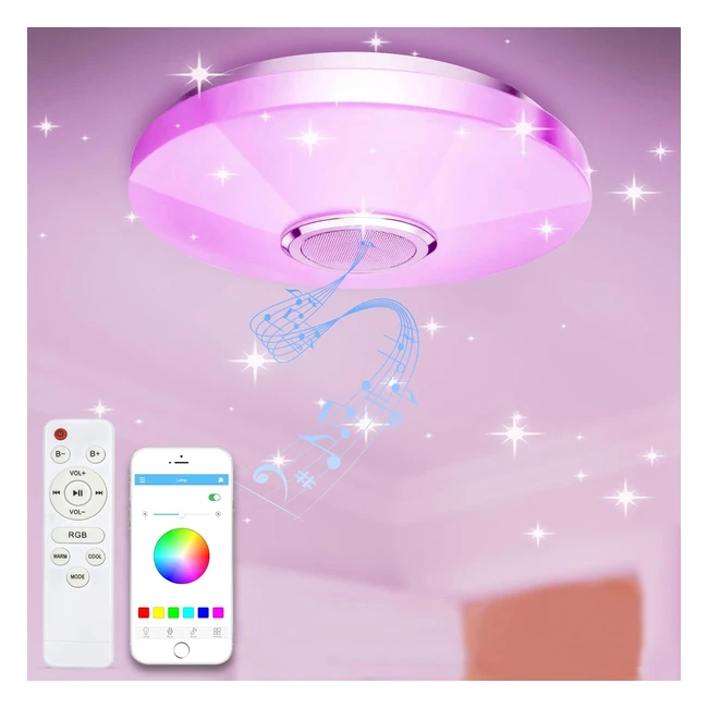 Plafonnier LED 36W Dimmable avec Télécommande et Haut-Parleur Bluetooth - Changement de Couleur RGB - Lampe de Plafond pour Cuisine, Chambre, Salle de Bain, Salon d'Enfants