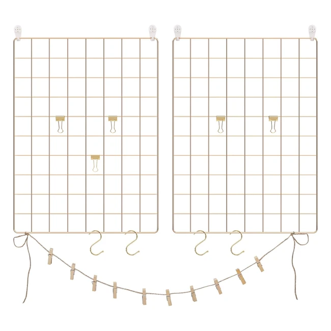Songmics Grid Panels Photo Wall Decor - DIY Hanging Picture Wall - Gold - Set of