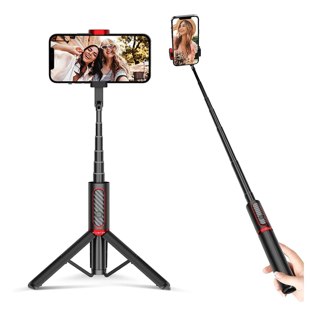 Perche de selfie 3 en 1 Atumtek, extensible en aluminium avec télécommande sans fil Bluetooth pour iPhone, Samsung, Sony - Rouge/Noir