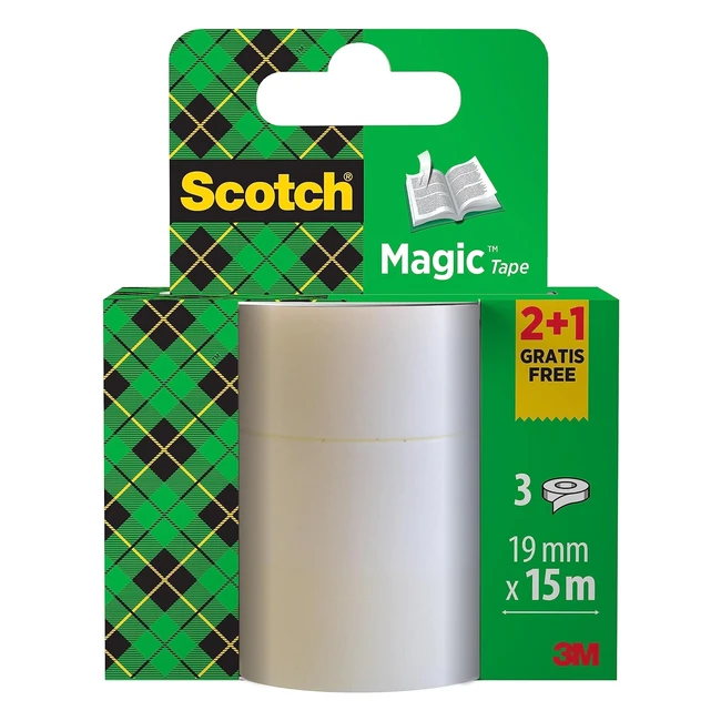 Cinta Mágica Scotch 19mm x 15m - 2 Rollos + 1 Gratis | Reparación, Etiquetado y Sellado