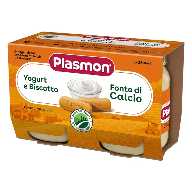 Plasmon Omogeneizzato Yogurt e Biscotto 120g - 24 Vasetti  Fonte di Calcio e Vi