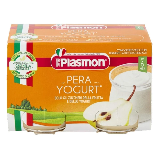Plasmon Omogeneizzato Pera Yogurt 120g - 24 Vasetti - Frutta Selezionata - Fonte di Calcio e Vitamina C