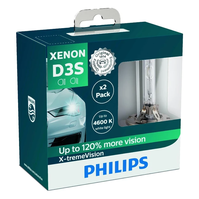 Philips XtremeVision 42403XVS2 Xenon Headlight Bulb D3S - Set of 2 | Improved Visibility, Relaxed Fatigue-Free Driving