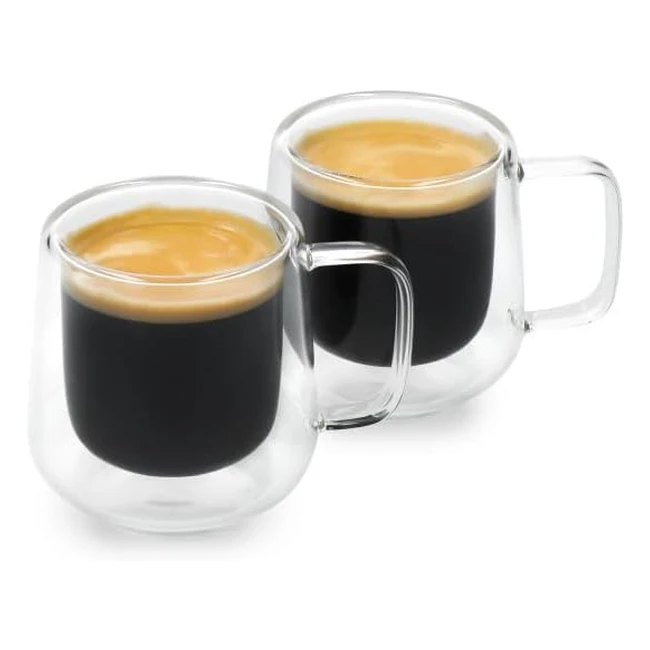 La Cafetiere Siena Doublewalled Espresso Glasses Set - 2pc, 100ml - Insulated Coffee Cups with Handle
