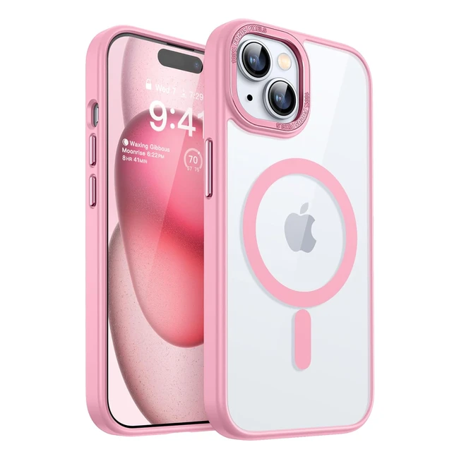 Cover magnetica trasparente per iPhone 15, compatibile con Magsafe, custodia protettiva antiurto per telefono - Rosa