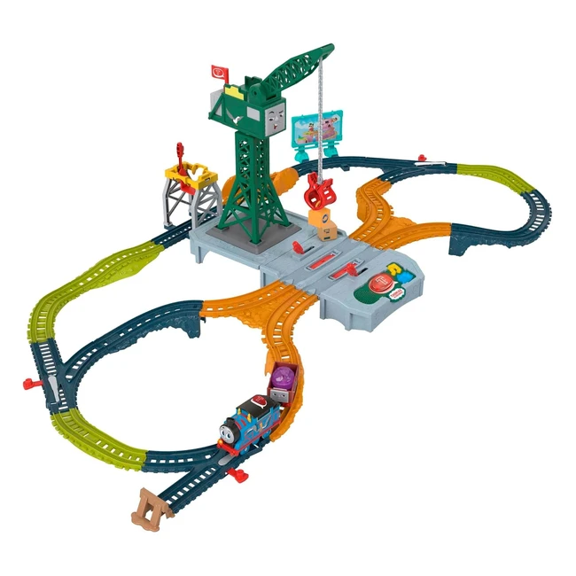 Thomas & Friends Motorized Train Set - Talking Cranky Delivery Set - Battery Powered Toy Train & Crane - Songs & Sounds - HRB37