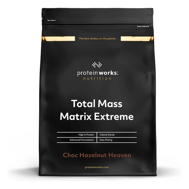 Protein Works Matrix Massa Totale Extreme - Frullato Proteico Ipercalorico per Aumento di Peso - 8 Agitare - Cioccolato Nocciola Paradiso