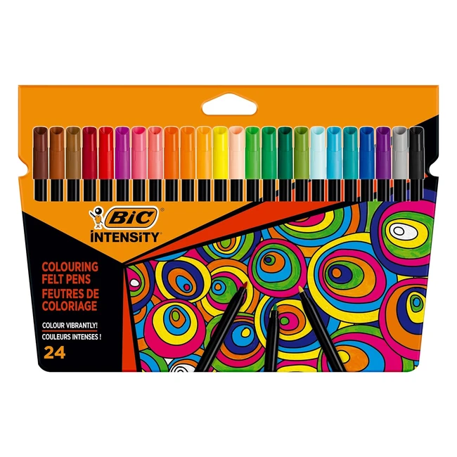 BIC Intensity Colouring Felt Tip Pens for Adults - Multicolour 24 Pack - Vibrant Colors, Precise Outlining
