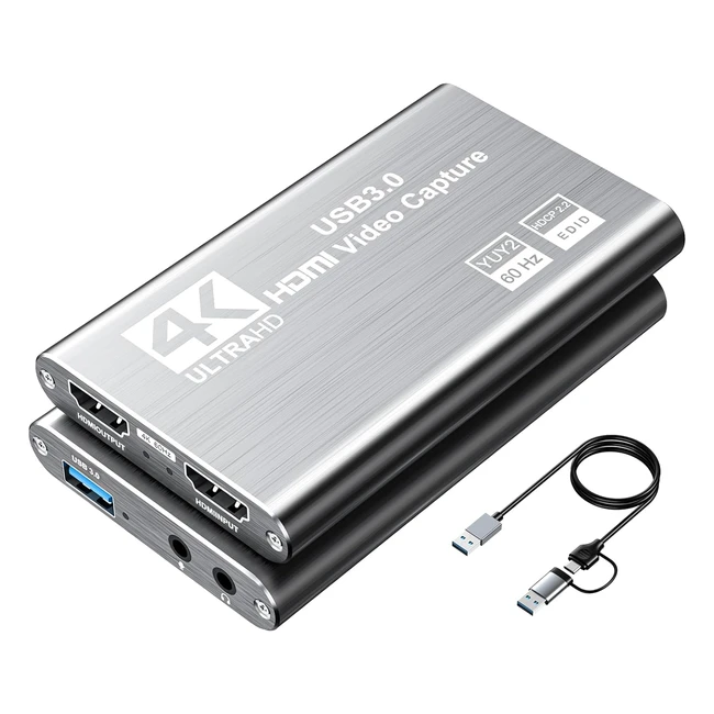 Scheda di Acquisizione Video USB 3.0 4K HDMI Loopout - Acquisizione Video 1080p 60fps/2K 30fps - PS5, Nintendo Switch, Fotocamera, PC - XIIXMASK