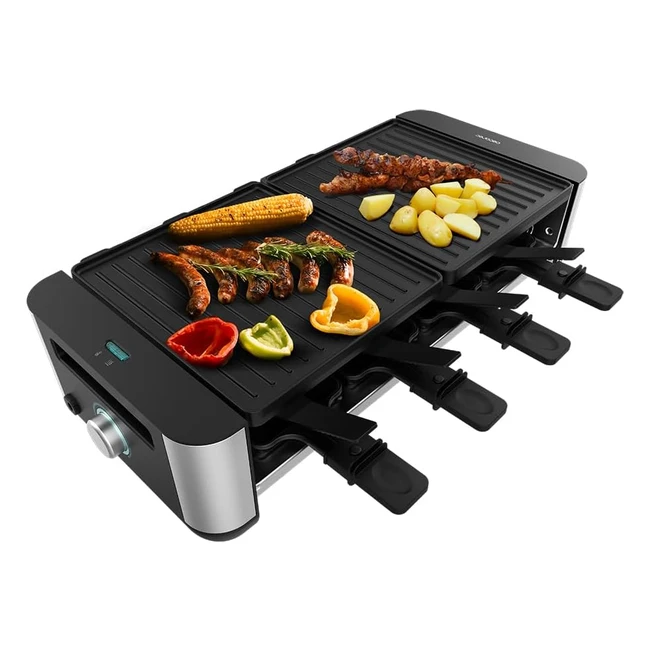 Raclette Cheesegrill 16000 Inox Black - Puissant grill de 1400W - 8 personnes - 