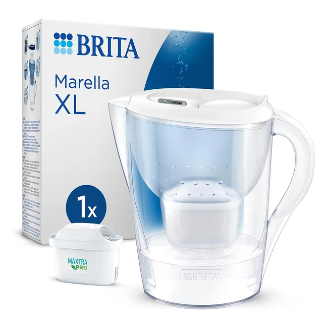 Jarra Brita Marella XL Blanca 35L - Filtro Agua, Memo Digital, Reducción de Cloro y Cal