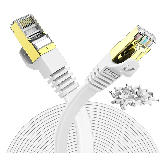 Câble Ethernet Veetop 30m Cat 7 Haute Vitesse, Connecteur RJ45 Plaqué Or, Blindage, 10 Gbps, 750 MHz