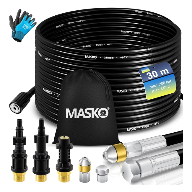 Masko Premium Rohrreinigungsschlauch Set Abflussreiniger 30 m 200 bar inklusive 