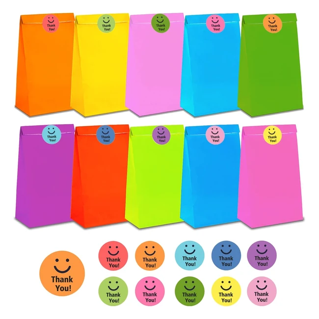 Sacchetti di carta colorati per feste - Kraft - 40 sacchetti  adesivi - Ideale 