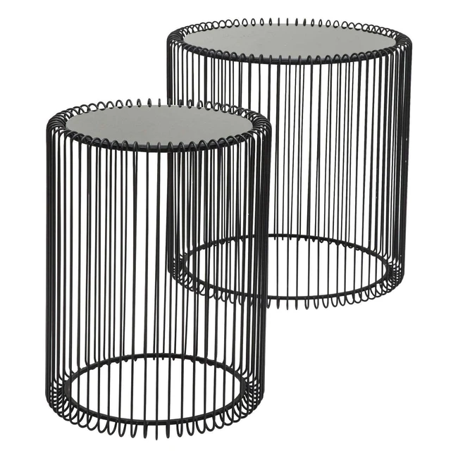 Kare Design Tavolino Wire Nero Set 2 Pz Dimensioni Diverse Grande 39 Piccolo 27cm Vetro Acciaio