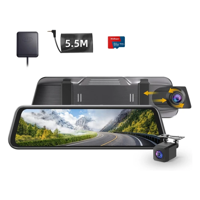 Dash Cam Auto 4K UHD Specchietto Retrovisore Auto 1080P Touchscreen GPS 64GB - 1