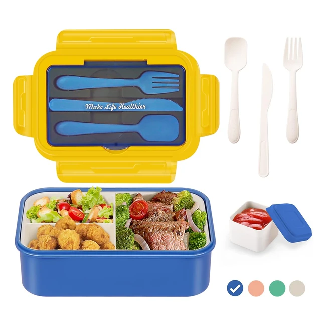 Boite Bento Lunch Box Luzoon 1400ml Enfant Adulte 3 Compartiments Couverts Sans BPA