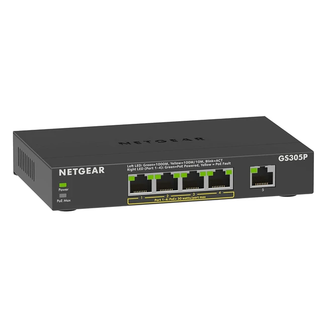 Switch Gigabit Netgear GS305PV2 5 Puertos 10100100 4 Puertos PoE 63W