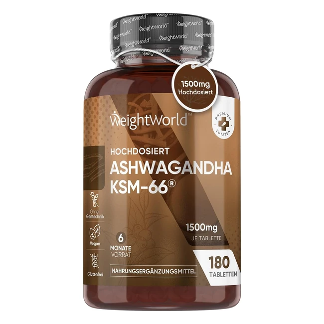 Ashwagandha KSM66 Extrakt 1500 mg 180 vegane Tabletten 6 Monate Vorrat Ayurveda Serenity Alternative zu Kapseln Pulver Indischer Ginseng Weightworld