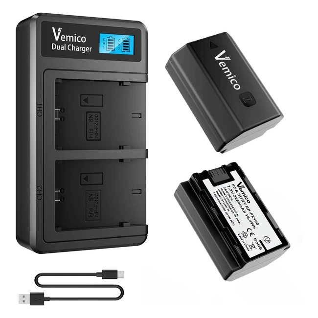Kit chargeur batterie Vemico NPFZ100 2 pack 2280mAh pour Sony A7III A7 IV A7R II