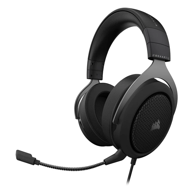 Corsair HS60 Haptic Gaming Headset - Immersive Sound Experience - CustomTuned 50mm Neodymium Audio - Detachable Mic - Carbon