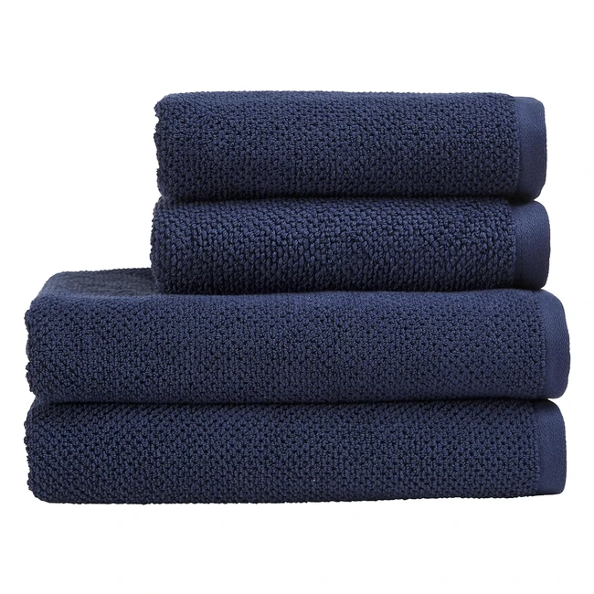 Christy Brixton Bath Towel Set - 4 Piece - Midnight Navy Blue - Super Absorbent - Textured Finish