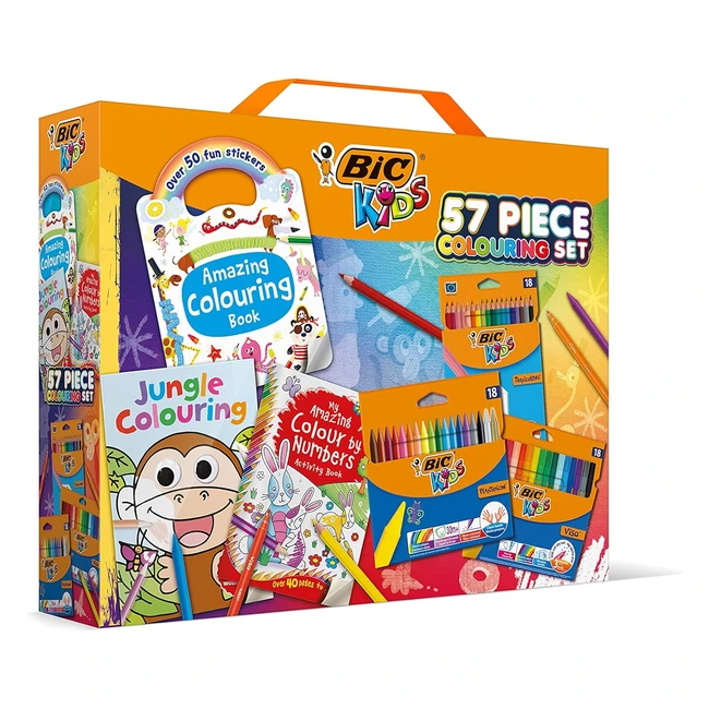 BIC Kids 57 Piece Colouring Set - 18 Pencils 18 Pens 18 Crayons 3 Books