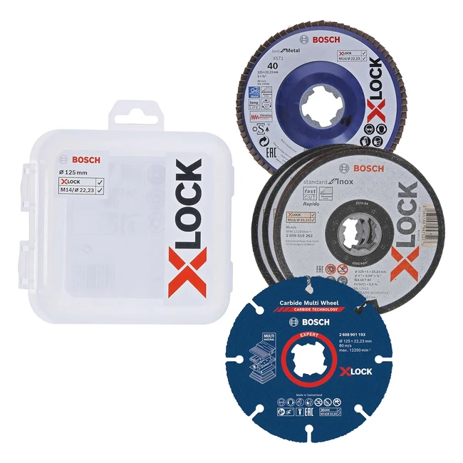 Kit accessoires Bosch 5 pièces avec disques tronçonneur et disques abrasifs Xlock acier inoxydable métal 125mm