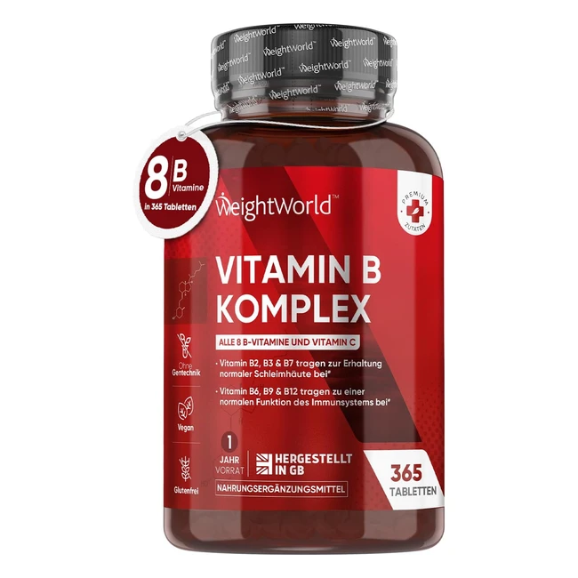 Vitamin B Komplex 365 vegane Tabletten mit 8 B-Vitaminen - 1 Jahresvorrat - Vita