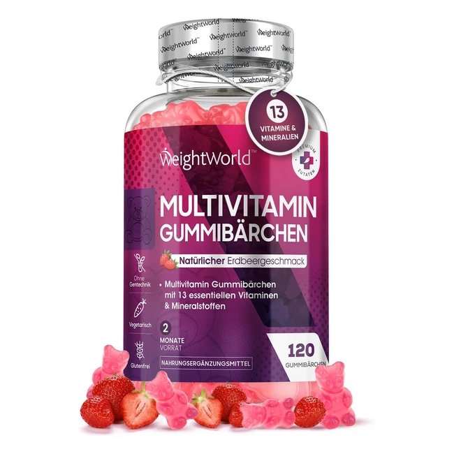 Multivitamin Gummy Bears 120 Stück 14 Vitamine & Mineralstoffe Vitamin C D3 Biotin Folsäure Zink