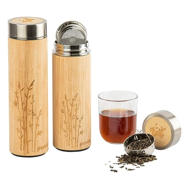Pandoo Tea Togo Thermos in Bamb 480ml - Bottiglia Termica Doppia Parete con Co